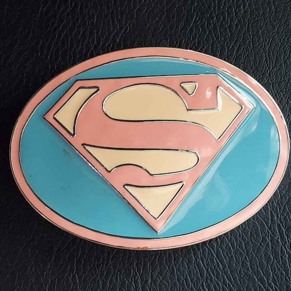 Superman Belt Buckle GIO Design Studio DC Comics Pink Blue Pastel Enamel 2003